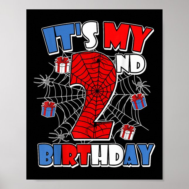 Affiche C'est mon 2ème anniversaire Spider Theme Party Boy (Devant)
