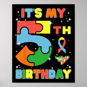 Affiche C'est mon 5e anniversaire Enfants Autisme 5 ans Fi