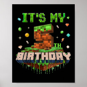 Affiche C'Est Mon 5E Anniversaire Enfants Jeu Pixel Numéro