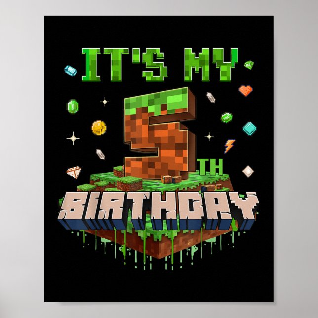 Affiche C'Est Mon 5E Anniversaire Enfants Jeu Pixel Numéro (Devant)