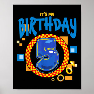 Affiche C'est mon 5e anniversaire garçon famille de jumela