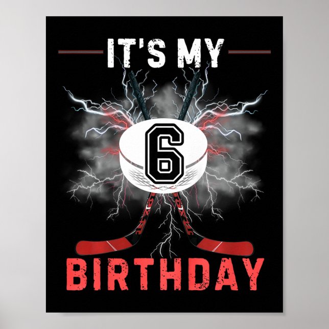 Affiche C'est mon 6e anniversaire de hockey garçon drôle d (Devant)