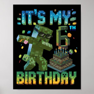 Affiche C'est mon 6ème anniversaire Gamer Pixel Number Ann