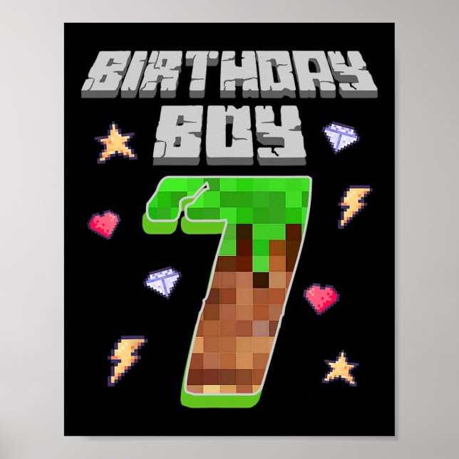 Affiche C'est mon 7e anniversaire garçon sept 7 ans Pixel  (Devant)