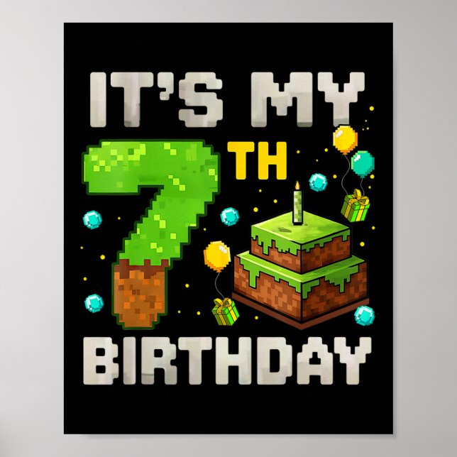 Affiche C'est mon 7ème anniversaire de gamer pixel Anniver (Devant)