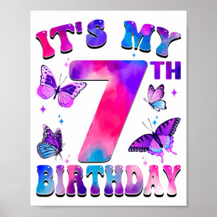 Affiche C'est mon 7ème anniversaire thème papillon 7 ans p