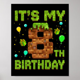 Affiche C'est mon 8e anniversaire Jeu pixel anniversaire g