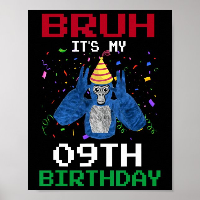 Affiche C'est mon 9e anniversaire 9 ans drôle gorille Vid (Devant)