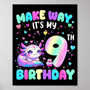 Affiche C'est mon 9e anniversaire fille mignon axolotl 9 a