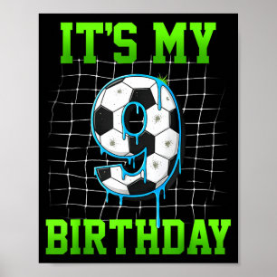Affiche C'est mon 9e anniversaire Funny Soccer Anniversair