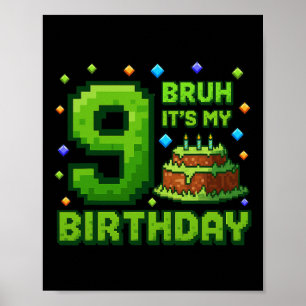Affiche C'est mon 9e anniversaire garçon gamer pixel 9 ans