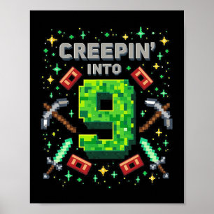 Affiche C'est mon 9e anniversaire, garçon gamer qui se gli