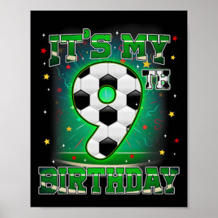 Affiche C'est mon 9e anniversaire garçons football 9 ans f