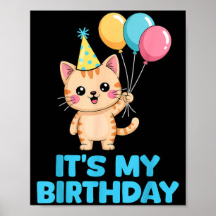 Affiche C'est mon anniversaire chat kawaii