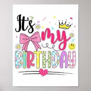 Affiche C'est mon anniversaire Coquette Nœud Fleur Anniver