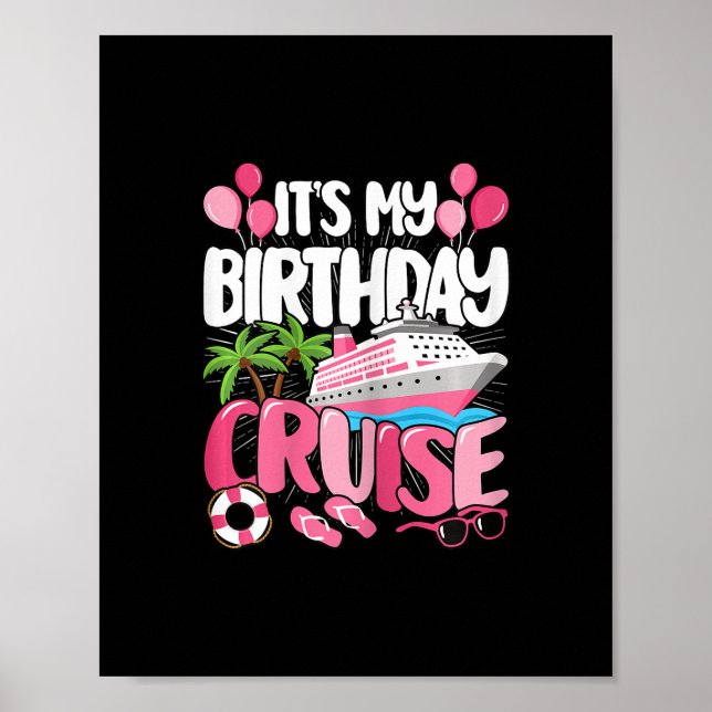 Affiche C'est mon anniversaire Croisière Mignonne Rose Voy (Devant)