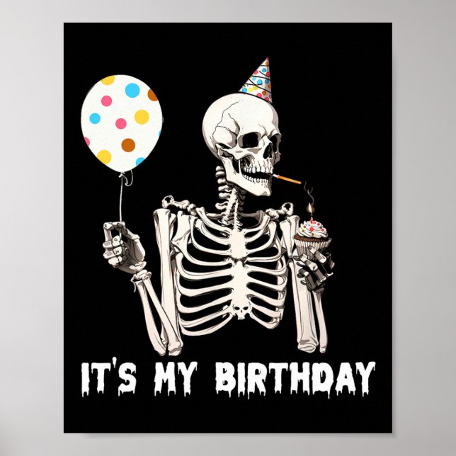 Affiche C'est mon anniversaire Halloween Squelette drôle A (Devant)