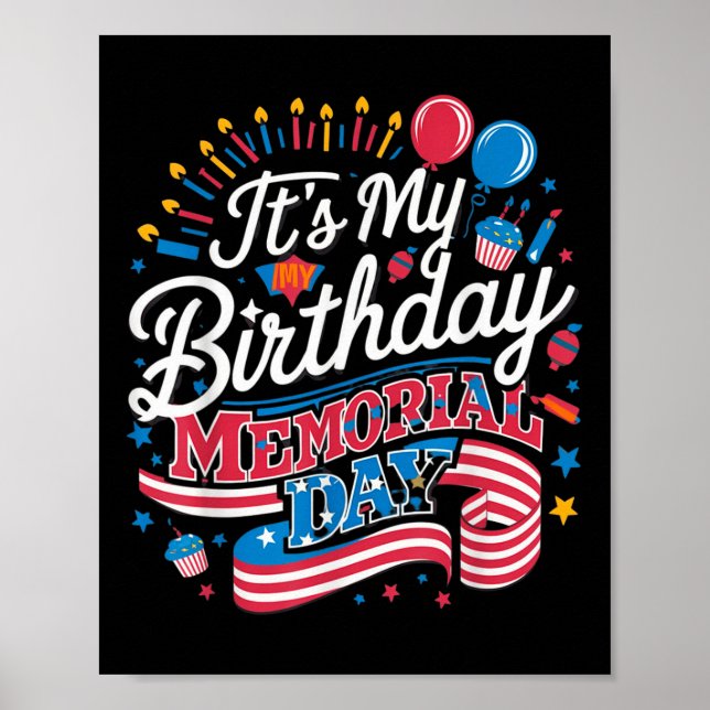 Affiche C'est Mon Anniversaire Memorial Day Cool Retro Fun (Devant)