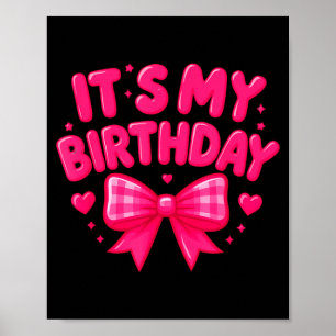 Affiche C'est mon anniversaire Mignon Rose, Cœurs à Ruban