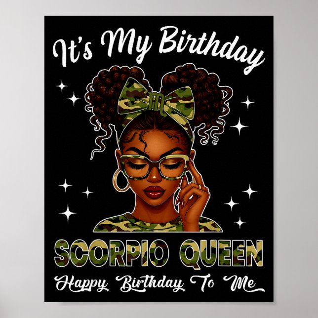 Affiche C'est mon anniversaire Scoro Queen Camo Bow Afro N (Devant)