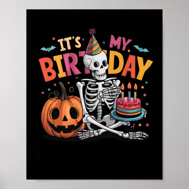 Affiche C'est mon anniversaire Skeleton Joyeux Halloween A (Devant)