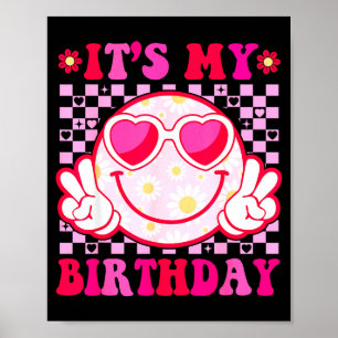 Affiche C'est mon anniversaire visage souriant groovy femm