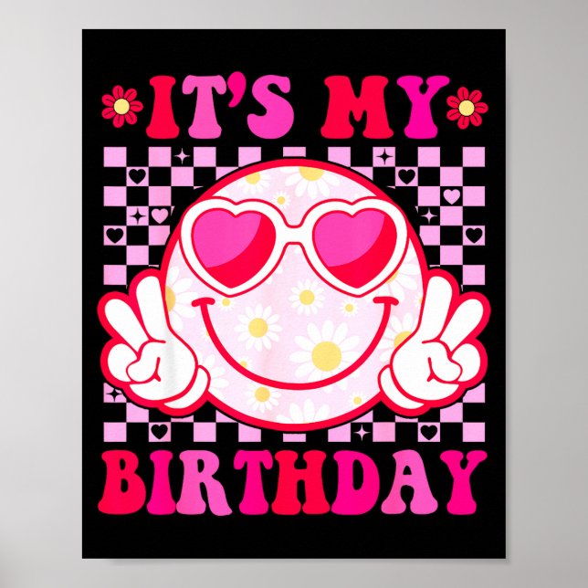 Affiche C'est mon anniversaire visage souriant groovy femm (Devant)