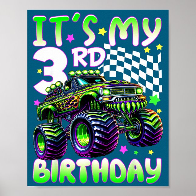 Affiche C'est mon camion monstre garçon 3ème anniversaire  (Devant)