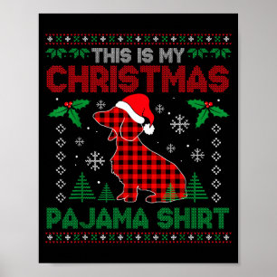 Affiche C'est mon chien teckel chien carreaux rouges Noël