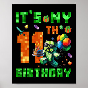 Affiche C'est mon jeu vidéo numérique pixelisé pour mon 11