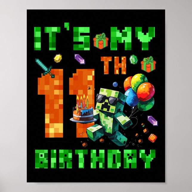 Affiche C'est mon jeu vidéo numérique pixelisé pour mon 11 (Devant)