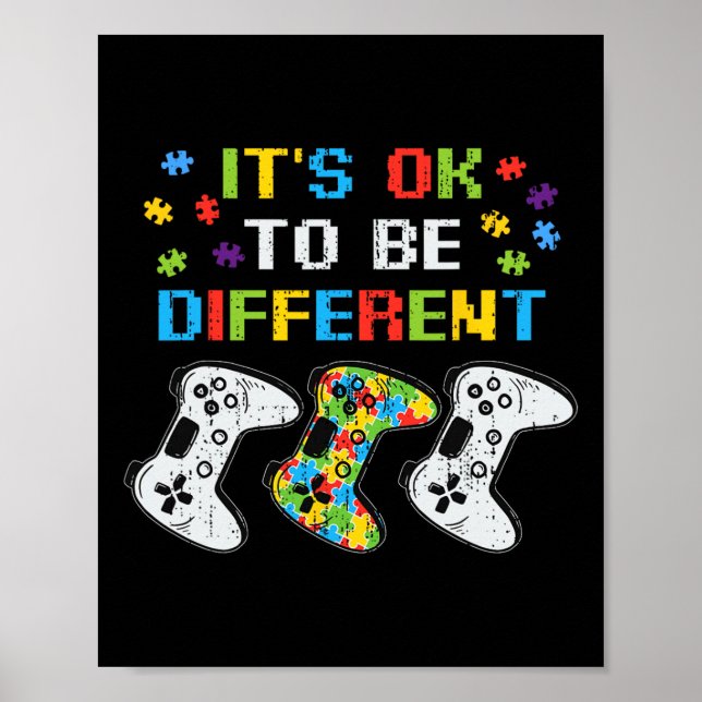 Affiche C'Est Ok D'Être Différent Jeu Vidéo Gamer Autism A (Devant)