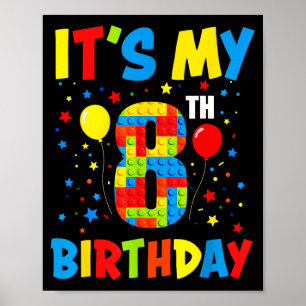 Affiche C'est son 8ème anniversaire 8 ans blocs de constru