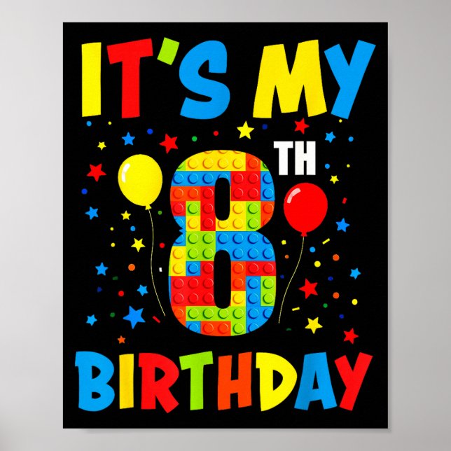 Affiche C'est son 8ème anniversaire 8 ans blocs de constru (Devant)