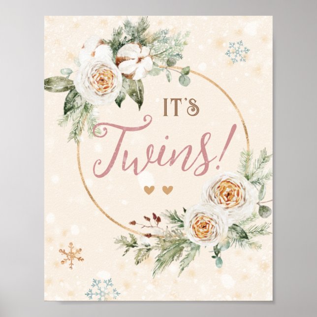 Affiche C'est Twins Baby shower d'hiver Sprinkle Snowflake (Devant)