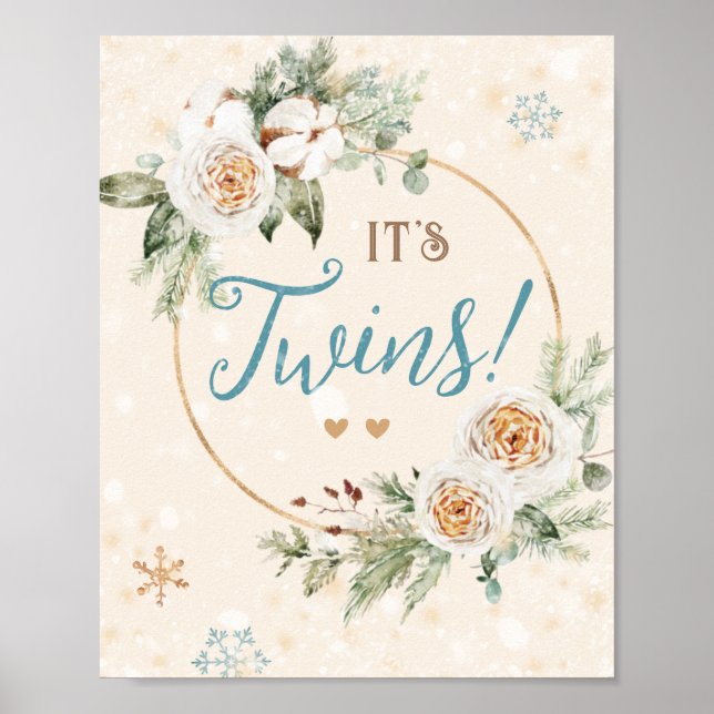 Affiche C'est Twins Baby shower d'hiver Sprinkle Snowflake (Devant)