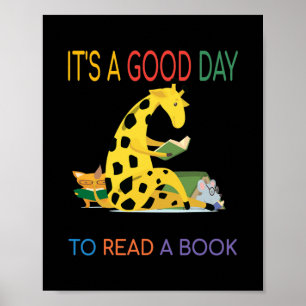 Affiche C'est un bon jour pour lire un livre Giraffe Lectu