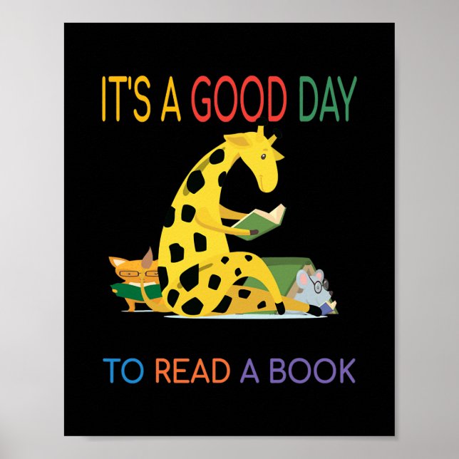 Affiche C'est un bon jour pour lire un livre Giraffe Lectu (Devant)