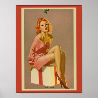 Affiche C'est un cadeau ! ● Vintage pin girl ● Noël