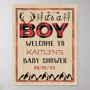 Affiche C'est un garçon ! Baby shower de bûcheron rustique