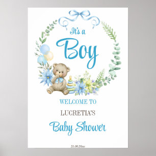 Affiche C'est un garçon baby shower de couronne fleurie si