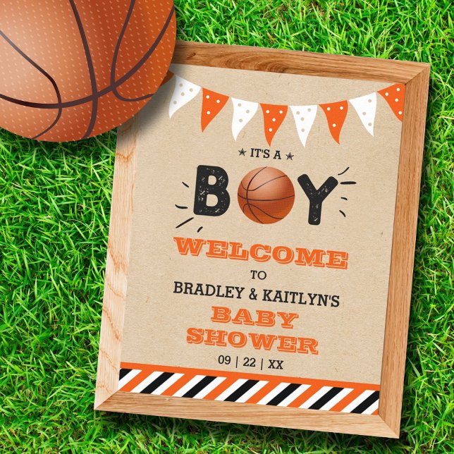 Affiche C'est un garçon ! Basketball Baby shower à thème B (Créateur téléchargé)