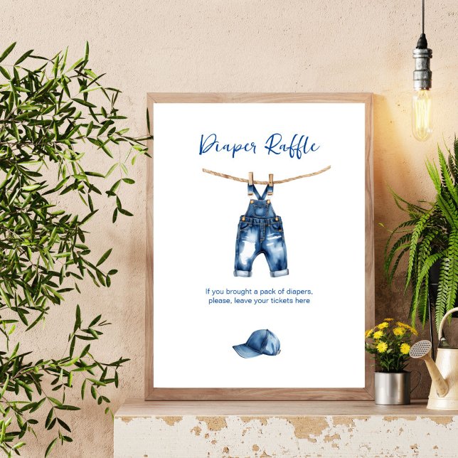 Affiche C'est un garçon de jeans bleu baby shower tombole (It's a boy blue jeans baby shower diaper raffle table sign poster template digital download)