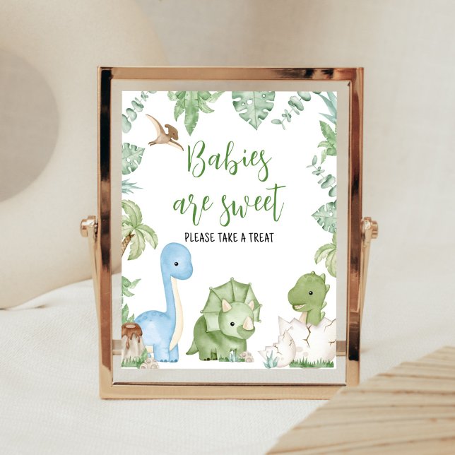 Affiche C'est un garçon Dinosaur Baby shower Les bébés son (Greenery Boy Dinosaur Baby Shower Babies are Sweet Sign)