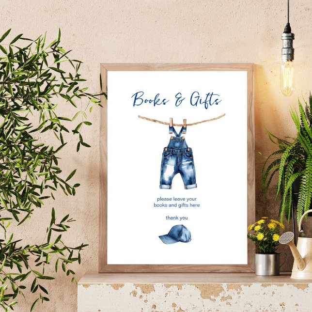 Affiche C'est un garçon jeans bleu baby shower cadeau pann (It's a boy blue jeans baby shower books and gifts table sign poster template digital download)