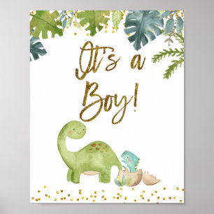 Affiche C'est un garçon Signé Baby shower Dinosaur