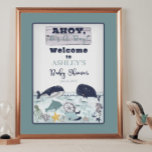 Affiche C'est un garçon sous le Baby shower marin<br><div class="desc">"Ahoy, It's A Boy !" sous la conception de Baby showers sur le thème de la mer avec de belles créatures marines telles que des baleines, un hippocampe, un dauphin, une pieuvre, un raie, une étoile de mer et du corail. Les couleurs principales sont bleu foncé et bleu foncé moyen...</div>