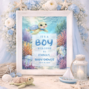 Affiche C'est un garçon Tortue de mer Baby Shower Bienvenu