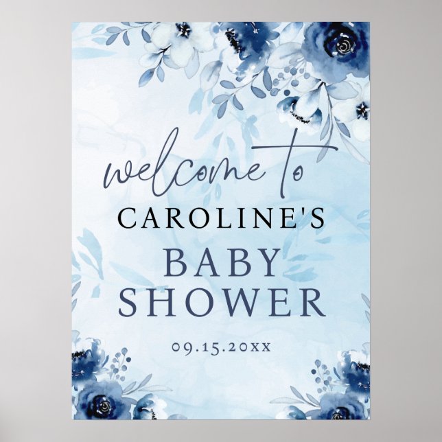 Affiche C'est un garçon Watercolor Baby shower bleu Affich (Devant)