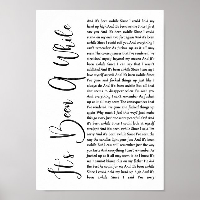 Affiche C'est un temps blanc Script Chanson Lyric Print (Devant)